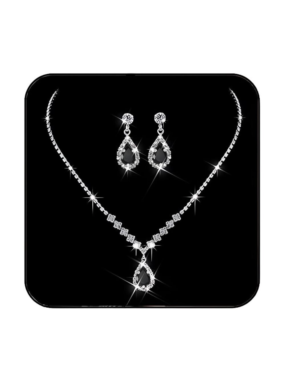 Bride Silver Bridal Necklace Earrings Set Crystal Wedding Jewelry Set